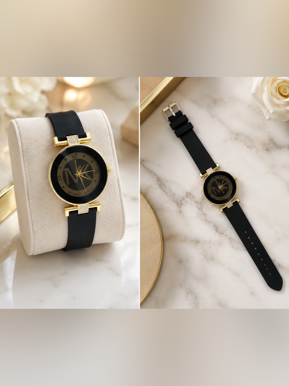 luxury set featuring a beautifully patterned wallet plus watch.